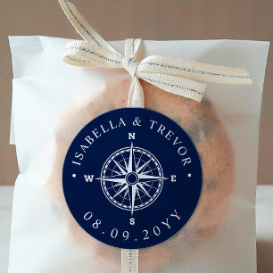 Sticker Rond Rose Vent Nautique Mariage Compass Date