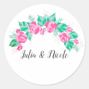 Sticker Rond Rose Vert Rose Pétales Fleurs Jardin Mariage