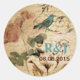Sticker Rond Rose victorien Paris Scripts oiseau français botan