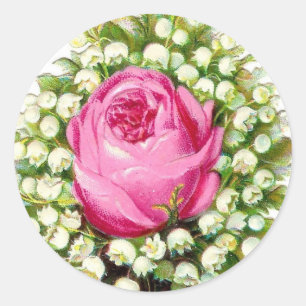 Sticker Rond Rose victorienne vintage et Lily de la vallée