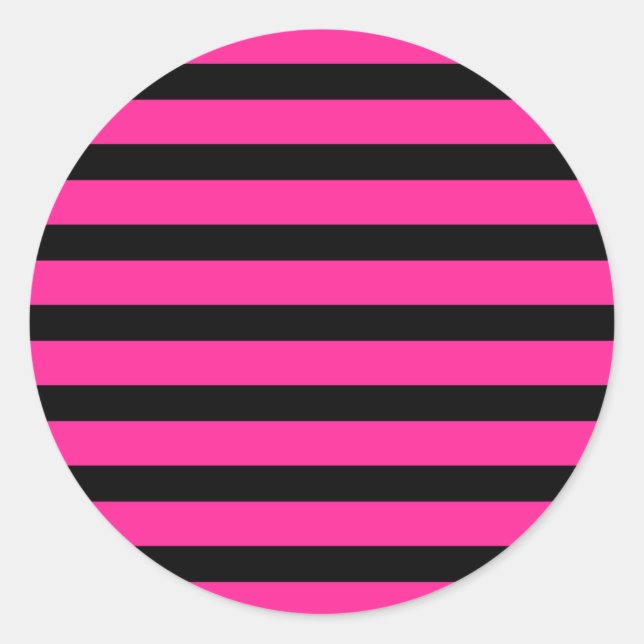Sticker Rond Rose vif et noir à rayures mode rayures soirée (Devant)
