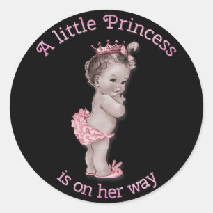 Sticker Rond Rose vintage de noir de princesse baby shower