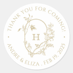 Sticker Rond Rose vintage Monogramme Mariage Merci