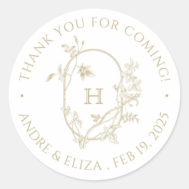 Sticker Rond Rose vintage Monogramme Mariage Merci (Devant)