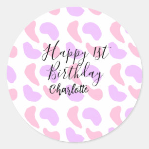 Sticker Rond Rose violet abstrait formes heureux 1er anniversai