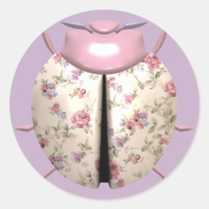 Sticker Rond Rose violet de Ladybug mignon floral violet rose