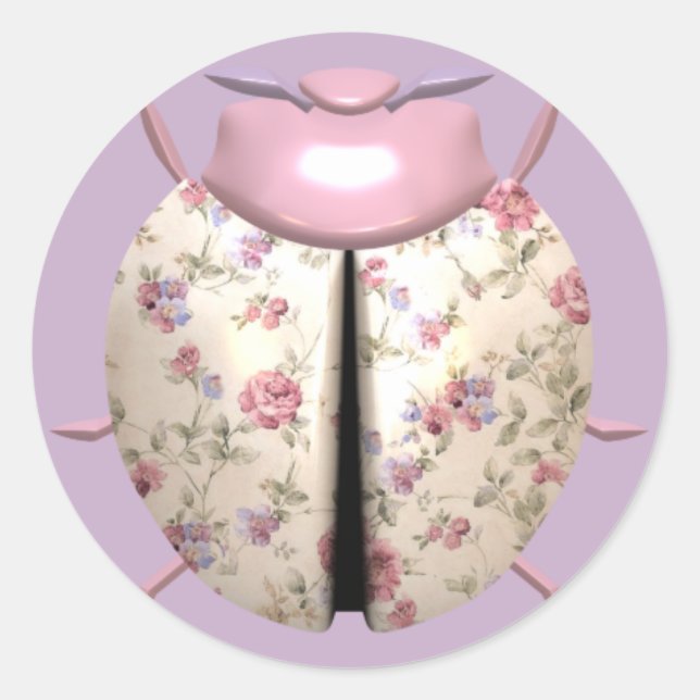 Sticker Rond Rose violet de Ladybug mignon floral violet rose (Devant)