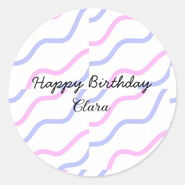 Sticker Rond Rose violet rayures heureux anniversaire ajouter n (Devant)