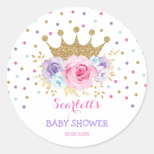 Sticker Rond Rose violet Turquoise Couronne Princesse Baby show