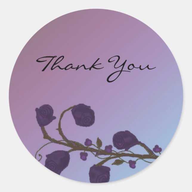 Sticker Rond Rose Violette Élégante Merci (Devant)