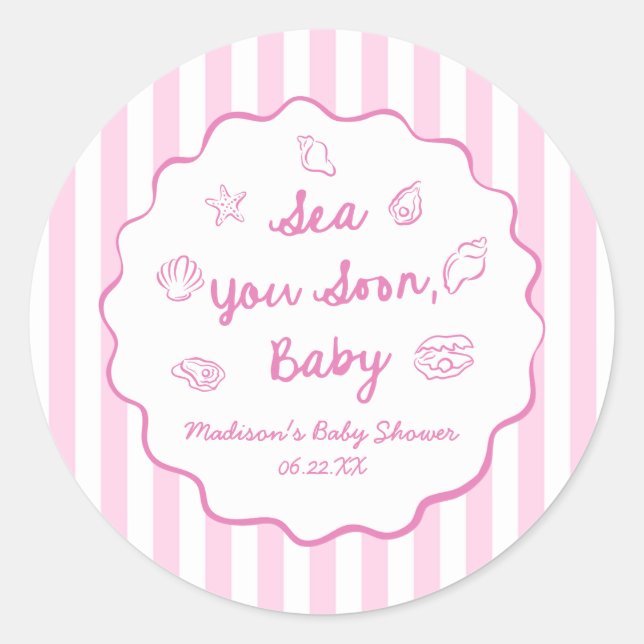 Sticker Rond Rose Vous Voir Bientôt Bébé Shower Côtier (Devant)