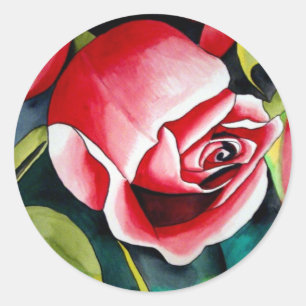 Sticker Rond Rosebud rose aquarelle peinture art fleur