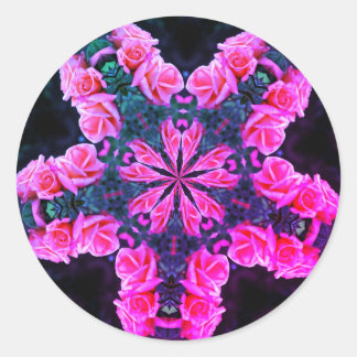 Sticker Rond Rosebuds De Pêche Tinté Art Fleur Abstrait