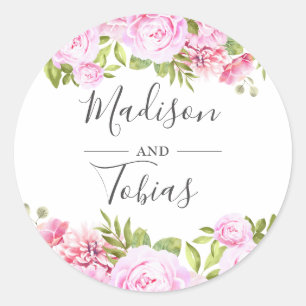 Sticker Rond Rosée Bleue Peony Verdure Mariage Floral Favoriser