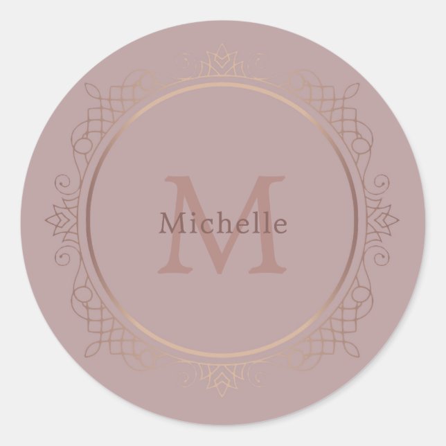 Sticker Rond Rosegold Monogrammed Élégant Modèle tendance (Devant)