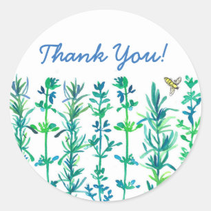 Sticker Rond Rosemary Thyme Bee Aquarelle Herbes Merci