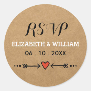 Sticker Rond Roses amoureux & Flèches Mariage rustique RSVP