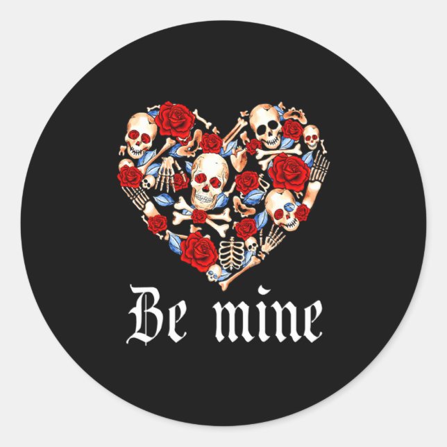 Sticker Rond Roses And Skulls Heart Gothic Style Valentine Be M (Devant)