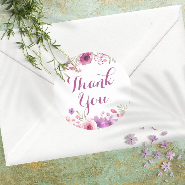 Sticker Rond Roses Aquarelle Merci (Watercolour Roses Thank You Classic Round Sticker)