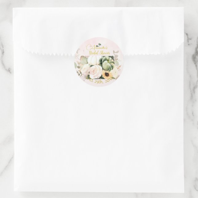 Sticker Rond Roses blanches Citrouilles (Sac)