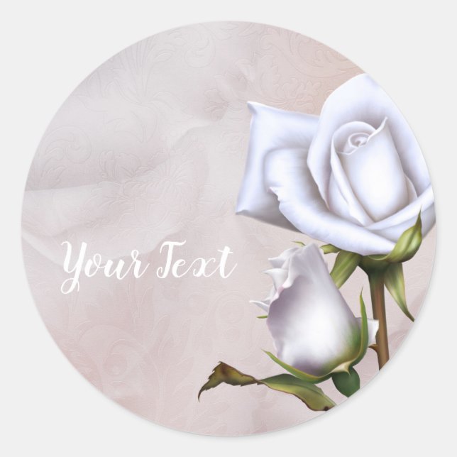 Sticker Rond Roses Blanches Douces Romantiques Cadeau de Mariag (Devant)