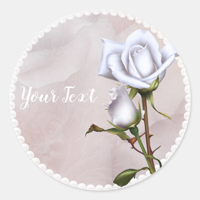 Sticker Rond Roses Blanches Douces Romantiques Cadeau de Mariag (Devant)