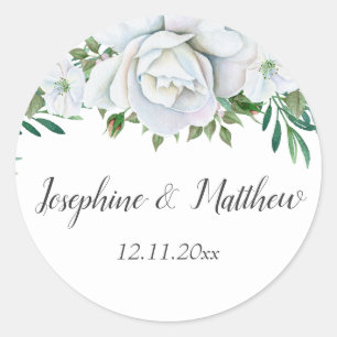 Sticker Rond Roses blanches Mariage de feuillage