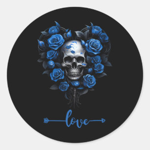 Sticker Rond Roses Bleues Crâne Pour Hommes Rock D'amour De La