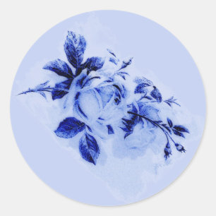 Sticker Rond Roses bleus peints en style Vintage