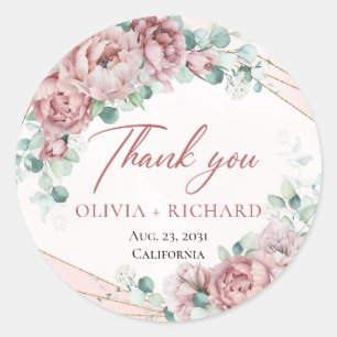 Sticker Rond Roses bohèmes feuillage verdure or mariage