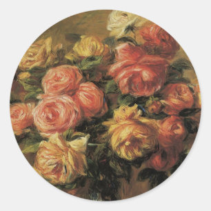 Sticker Rond Roses dans un vase de Pierre Renoir, Beaux-arts an