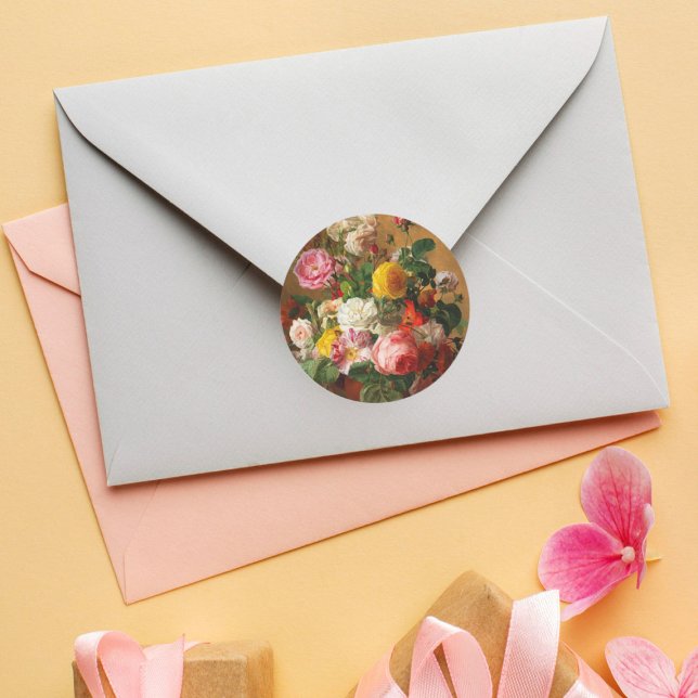 Sticker Rond Roses dans un vase par Aghate Pilon, Art Floral (Créateur téléchargé)