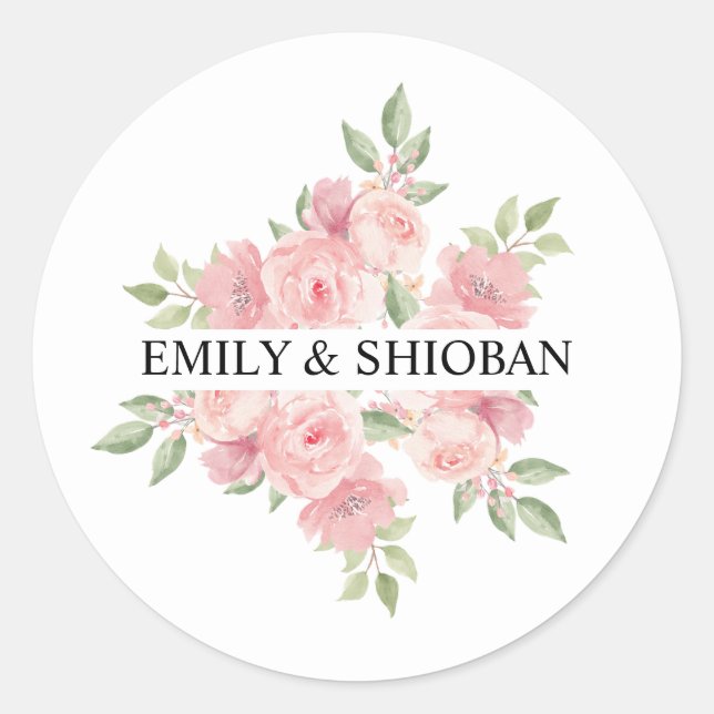 Sticker Rond Roses d'aquarelle personnalisés (Devant)