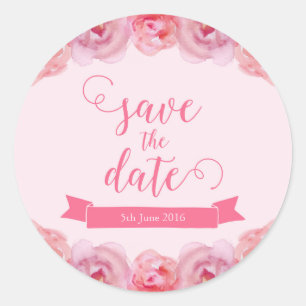 Sticker Rond Roses d'aquarelle rose Enregistrer la date
