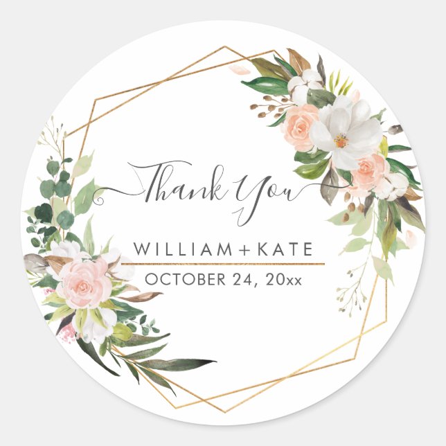 Sticker Rond Roses de coton rustiques blush Eucalyptus Merci (Devant)