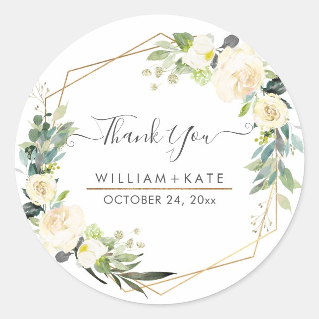 Sticker Rond Roses de crème d'ivoire rustique en aquarelleMerci (Devant)