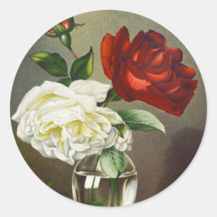 Sticker Rond Roses de jardin vintage dans un vase en verre