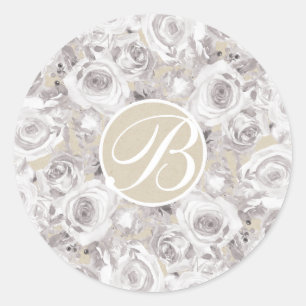 Sticker Rond Roses de l'hiver rustique blanc monogramme lettre 