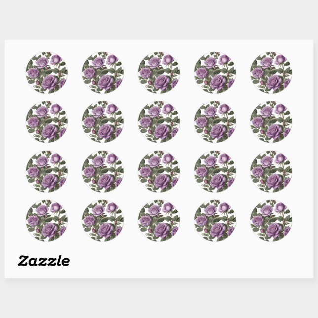 Sticker Rond Roses de Rose pourpre, (Feuille)