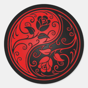 Sticker Rond Roses de Yin Yang rouge et noir