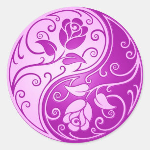 Sticker Rond Roses de Yin Yang, violet