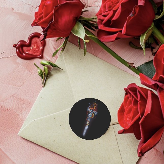 Sticker Rond Roses d'épée de dragon rouge (Créateur téléchargé)