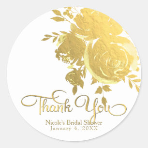 Sticker Rond Roses dorées Faux Feuille Élégant Moderne Floral M