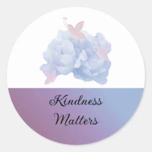 Sticker Rond Roses doux et papillons La gentillesse compte