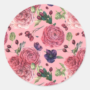 Sticker Rond Roses Dream Pattern