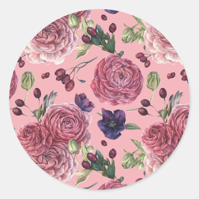 Sticker Rond Roses Dream Pattern (Devant)