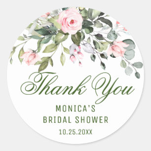 Sticker Rond Roses Elegant Eucalyptus Rose Teintées de Rose Mer