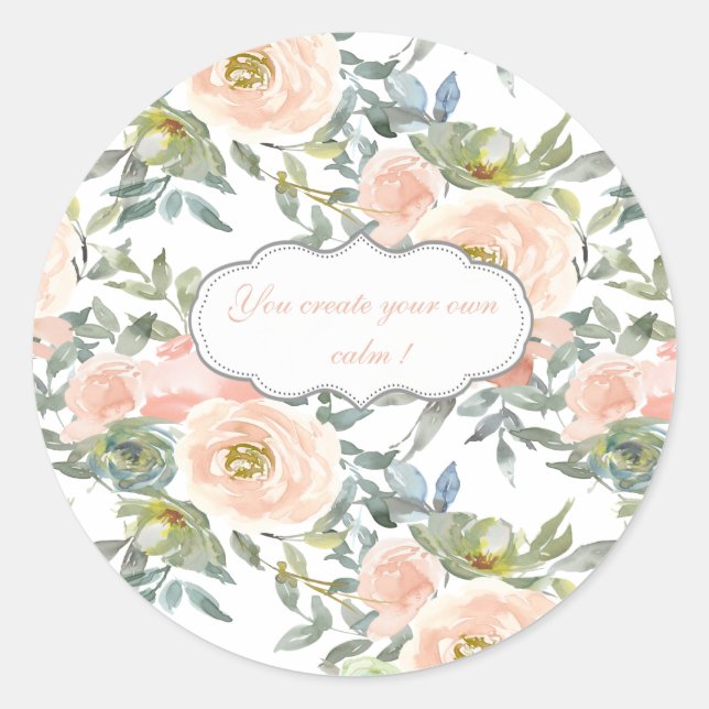 Sticker Rond Roses Élégantes Chic, Message de Motivation (Devant)