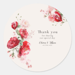 Sticker Rond Roses en papier rouges et roses