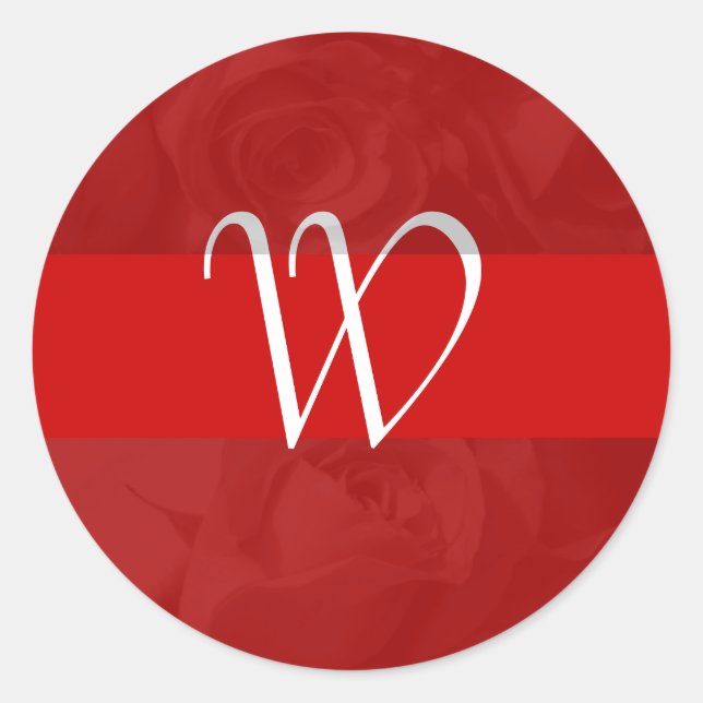Sticker Rond "Roses en rouge romantique" - Monogramme [a] (Devant)
